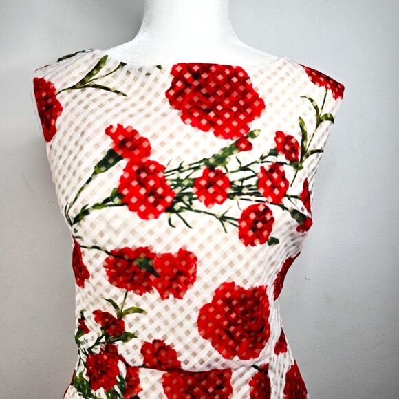 Betsey Johnson Red White A Line Fit Flare Floral Textured Midi Dress - Picture 3 of 7
